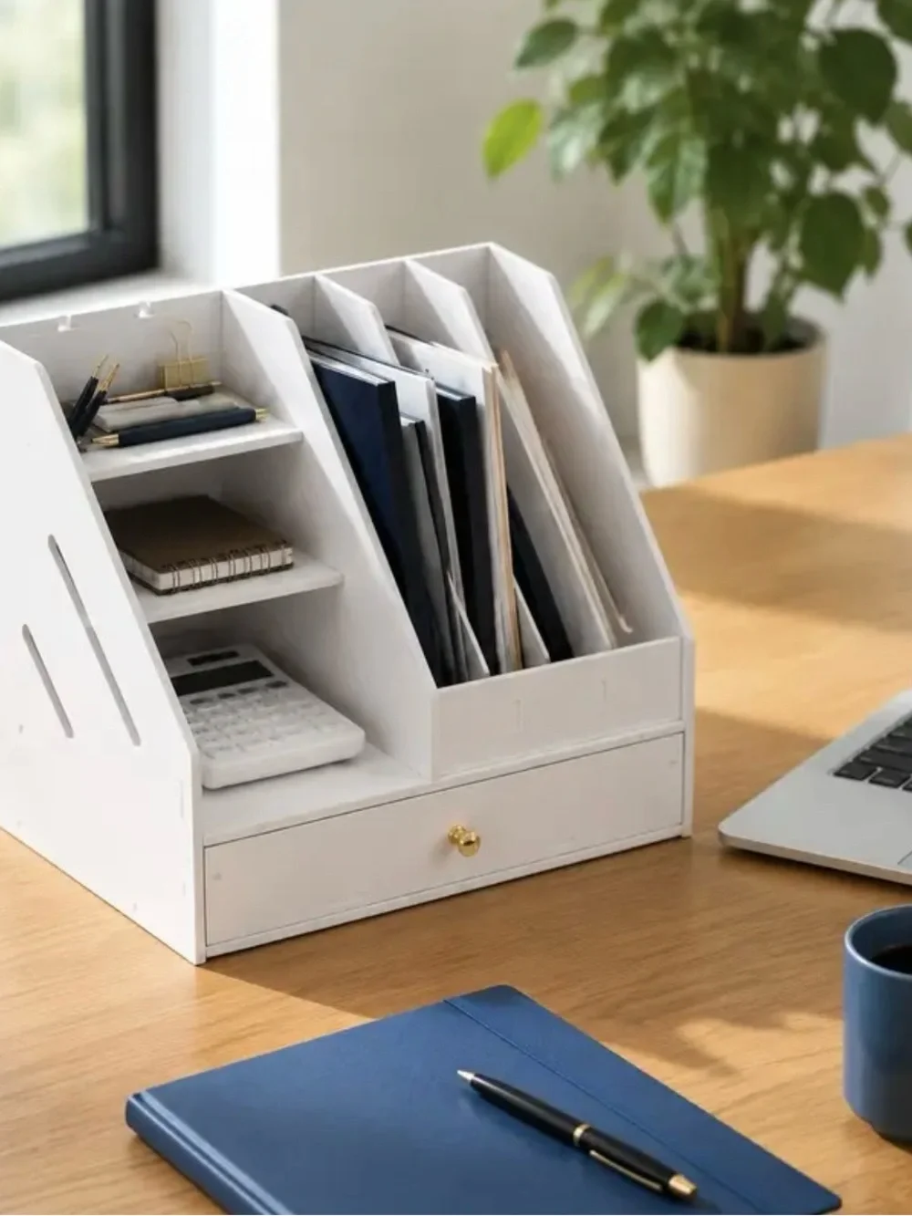 White Desktop File Organizer with Drawer - Brand